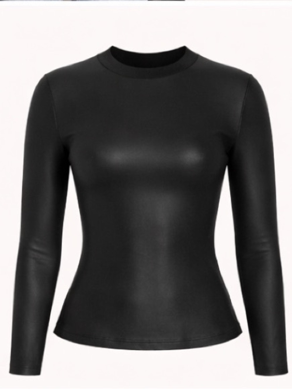 Black Faux Leather Long Sleeve Top | Sleek Chic Layering Piece - Picture 4 of 6